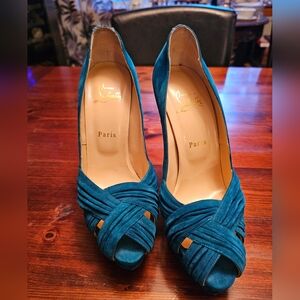 Christian Louboutin‎ Teal Peep-Toe Heels